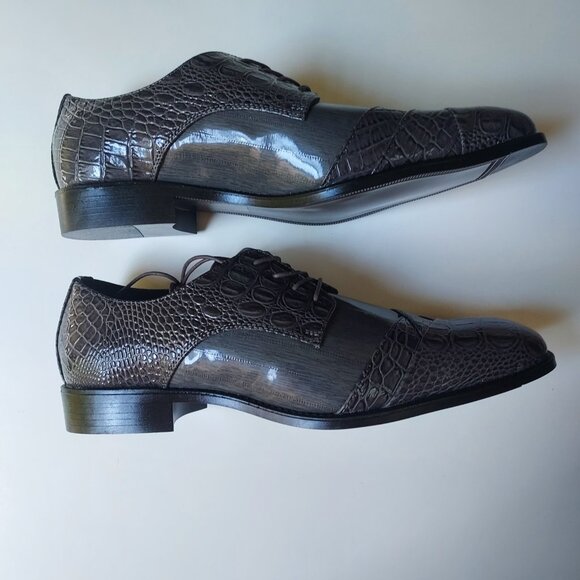 Bolano Mens Formal Tuxedo Dress Lace Up Croco Cap Toe Oxford Grey Size 12 NEW - Picture 3 of 6